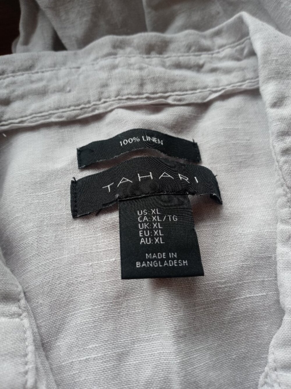 TAHARI 100% linen tunic shirt in taupe (XL) - Picture 9 of 13